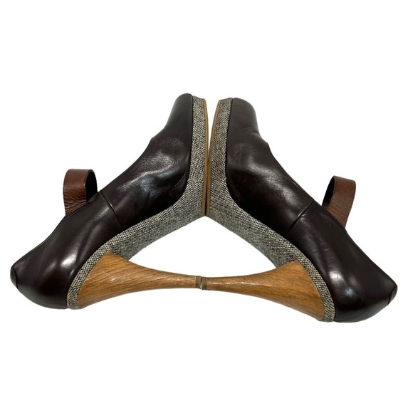 Marni Brown Leather Colorblock Tweed Peep Toe Maryjane Platform Heels Women’s 8 - Picture 6 of 12